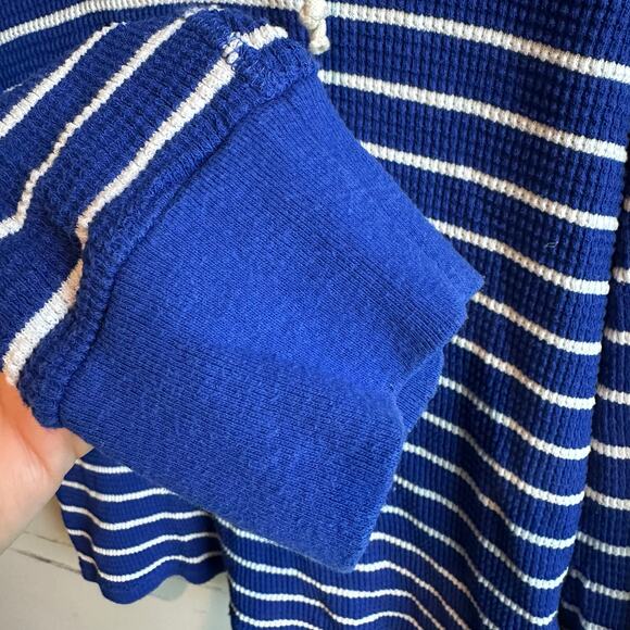 Polo Ralph Lauren Vintage Thermal Hooded Henley Waffle Knit Shirt Blue L - Picture 6 of 9